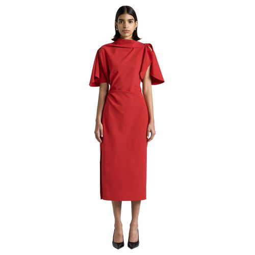 Cue Crepe Draped Neck Midi Dress